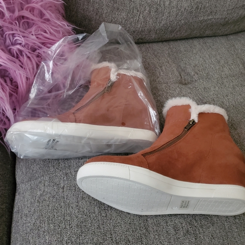 Just Fab Brown Suede Wedge Women's Shoe Sz 12